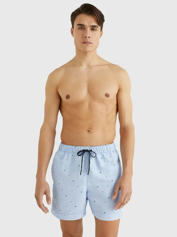 Tommy Hilfiger Drawstring Mid Length Swim Shorts Hil Micro Flags Print Mens Swimwear For Sale