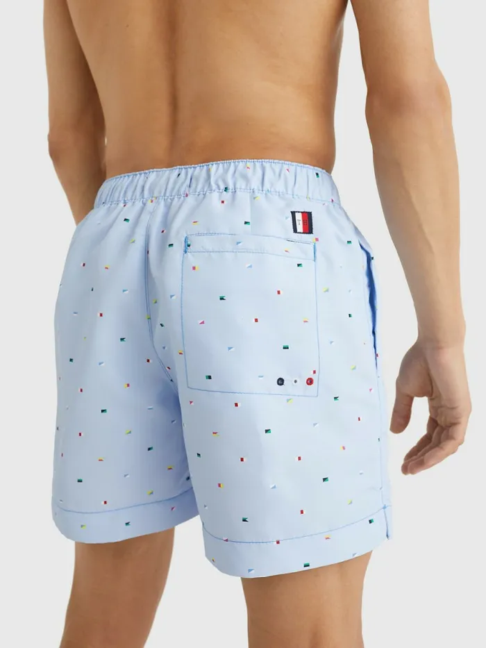 Tommy Hilfiger Drawstring Mid Length Swim Shorts Hil Micro Flags Print Mens Swimwear For Sale