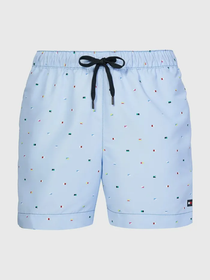 Tommy Hilfiger Drawstring Mid Length Swim Shorts Hil Micro Flags Print Mens Swimwear For Sale