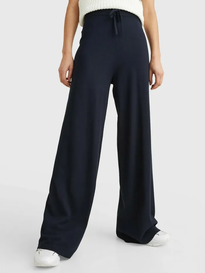Tommy Hilfiger Drawstring Waist Wide Leg Trousers Desert Sky Womens Trousers