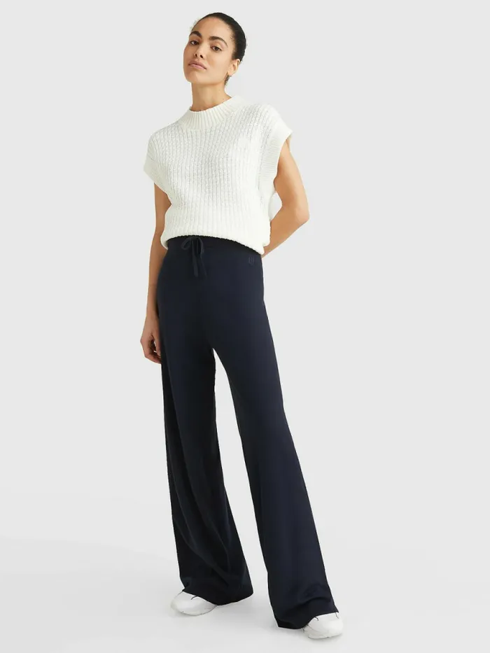 Tommy Hilfiger Drawstring Waist Wide Leg Trousers Desert Sky Womens Trousers