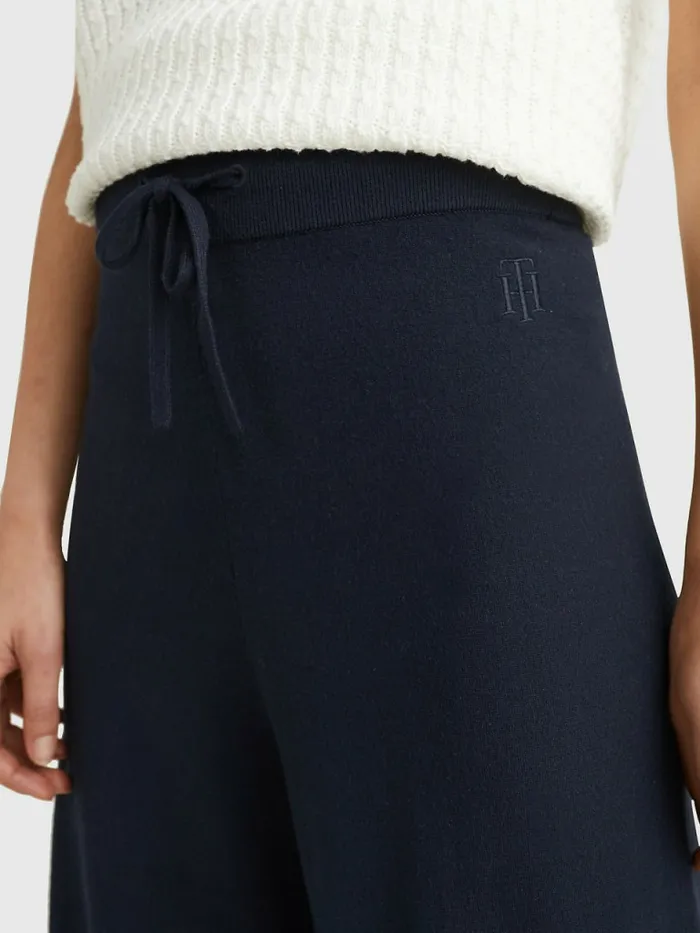 Tommy Hilfiger Drawstring Waist Wide Leg Trousers Desert Sky Womens Trousers