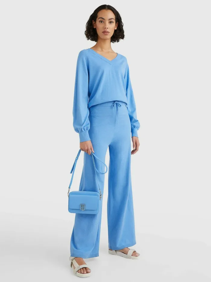 Tommy Hilfiger Drawstring Waist Wide Leg Trousers Hydrangea Blue Womens CoOrds