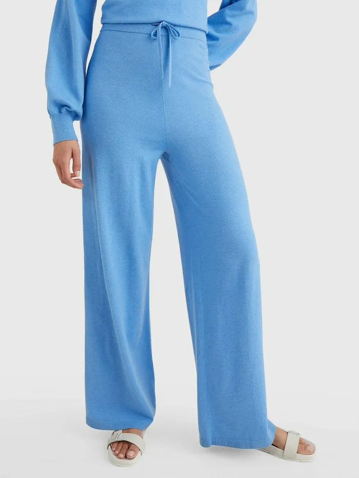 Tommy Hilfiger Drawstring Waist Wide Leg Trousers Hydrangea Blue Womens Trousers Tommy Hilfiger Drawstring Waist Wide Leg Trousers Hydrangea Blue Womens Trousers