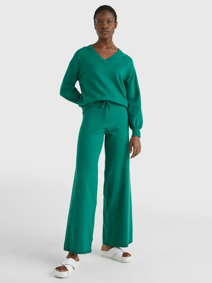 Tommy Hilfiger Drawstring Waist Wide Leg Trousers Tropical Emerald Womens CoOrds