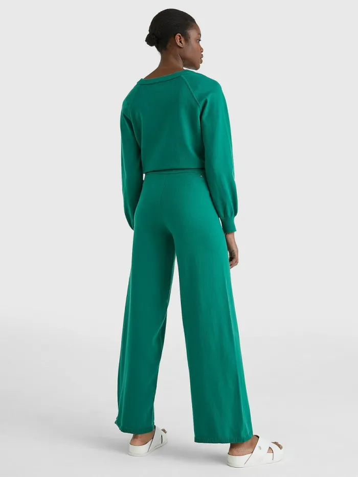 Tommy Hilfiger Drawstring Waist Wide Leg Trousers Tropical Emerald Womens CoOrds