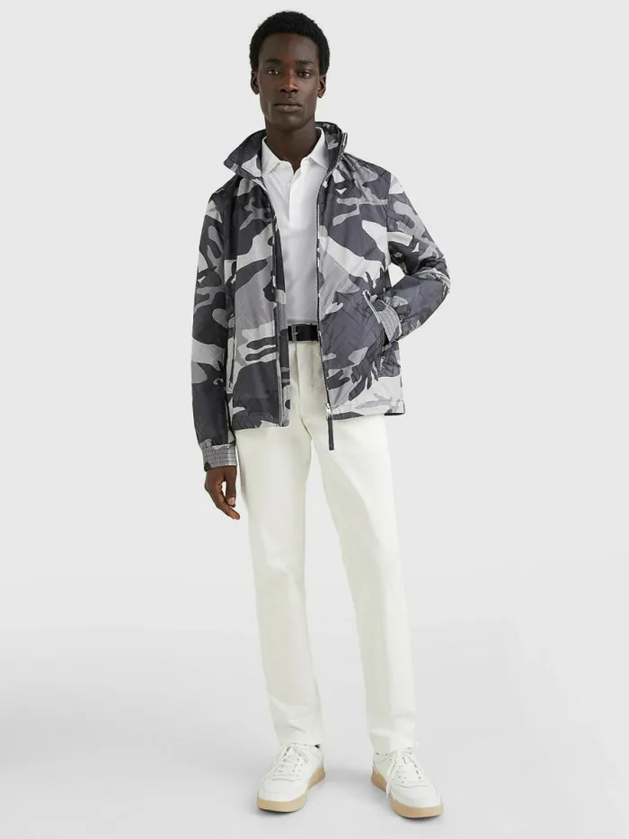 Tommy Hilfiger Elevated Camo Print Hooded Jacket Antique Grey Mens Coats and Jackets Near Me