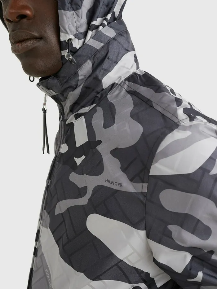 Tommy Hilfiger Elevated Camo Print Hooded Jacket Antique Grey Mens Coats and Jackets Near Me