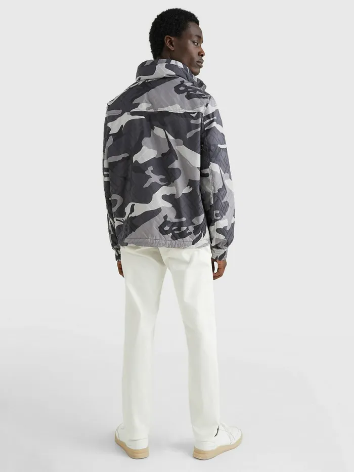 Tommy Hilfiger Elevated Camo Print Hooded Jacket Antique Grey Mens Coats and Jackets Near Me