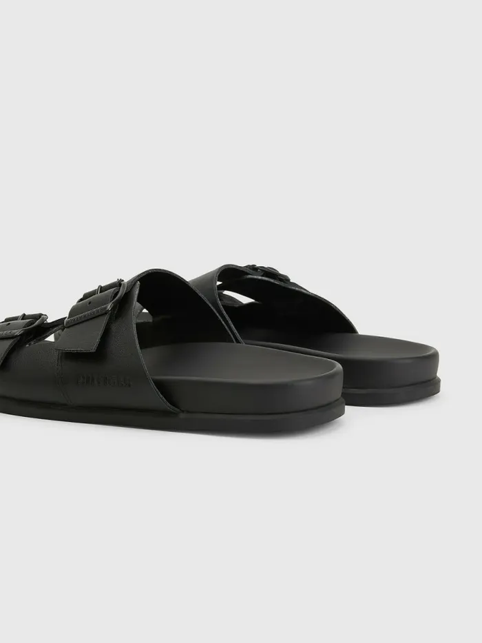 Tommy Hilfiger Elevated Double Buckle Leather Sandals Black Mens Casual Shoes Gift 4 You