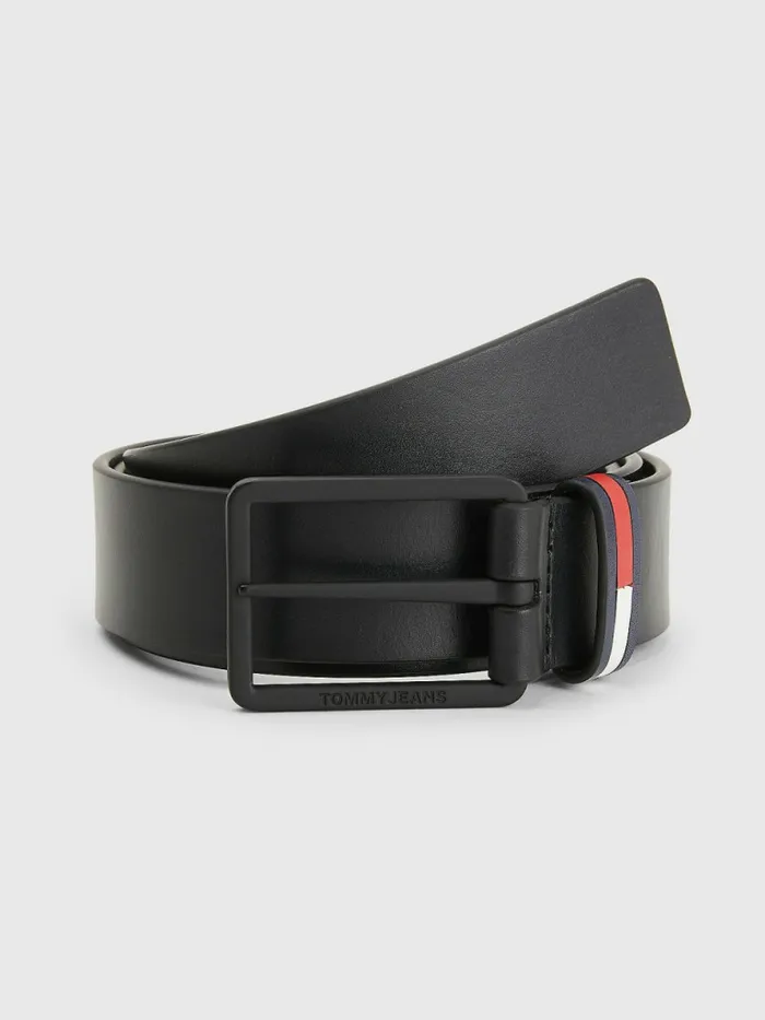 Tommy Hilfiger Elevated Flag Keeper Leather Belt Black Mens Belts Casaul