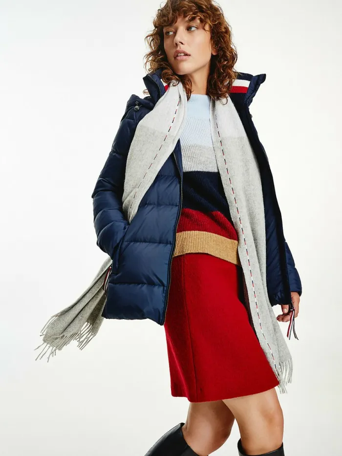 Tommy Hilfiger Elevated Gradient Wool Scarf Grey Gradient Womens Hats and Scarves Gift for Friend