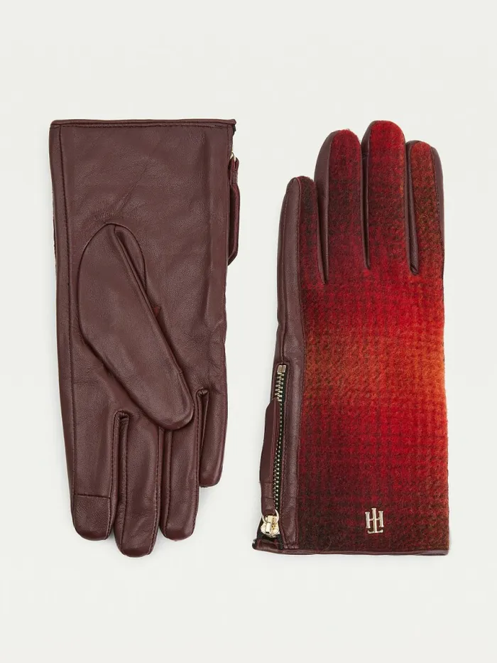 Tommy Hilfiger Elevated Leather And Shadow Check Gloves Red Check Womens Hats and Scarves Sale Tommy Hilfiger Elevated Leather And Shadow Check Gloves Red Check Womens Hats and Scarves Sale