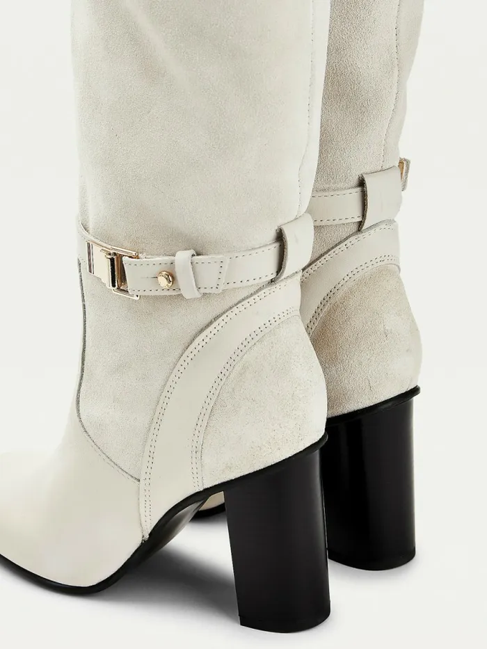 Tommy Hilfiger Elevated Leather High Heel Boots White Dove Womens Boots Casaul