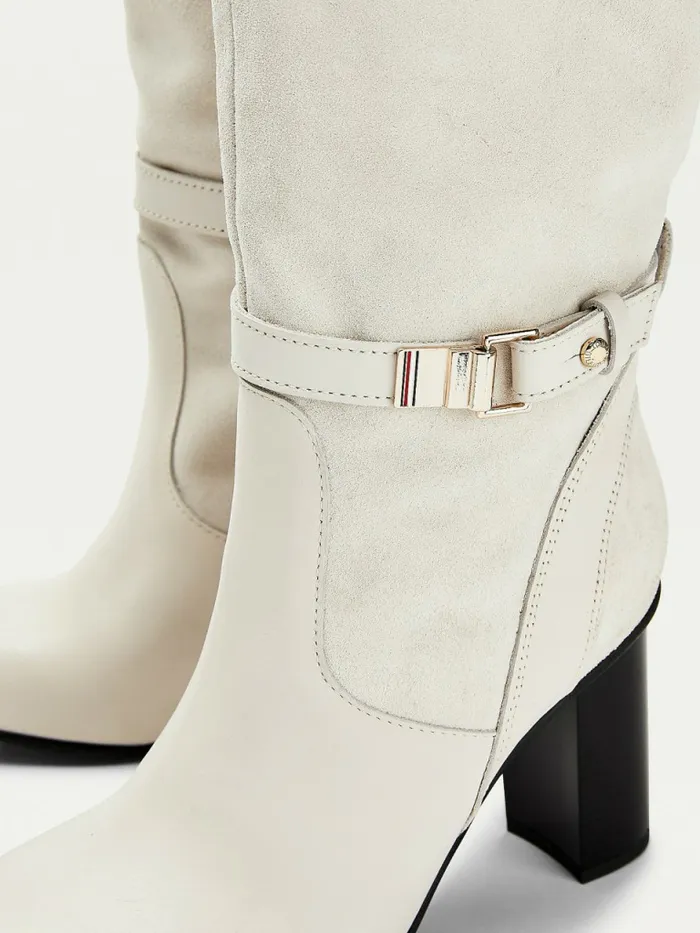 Tommy Hilfiger Elevated Leather High Heel Boots White Dove Womens Boots Casaul