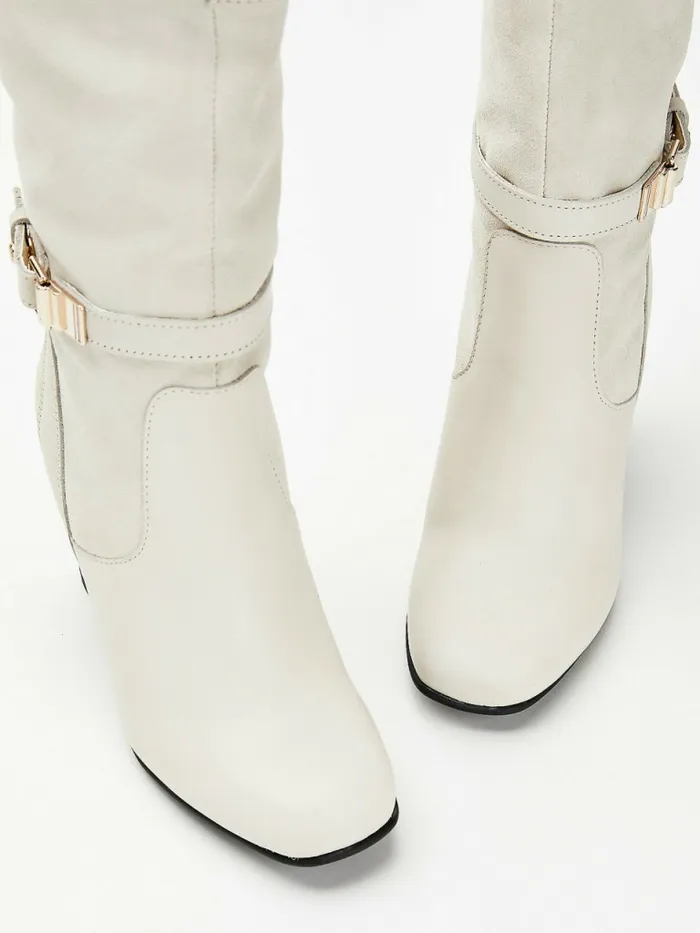 Tommy Hilfiger Elevated Leather High Heel Boots White Dove Womens Boots Casaul