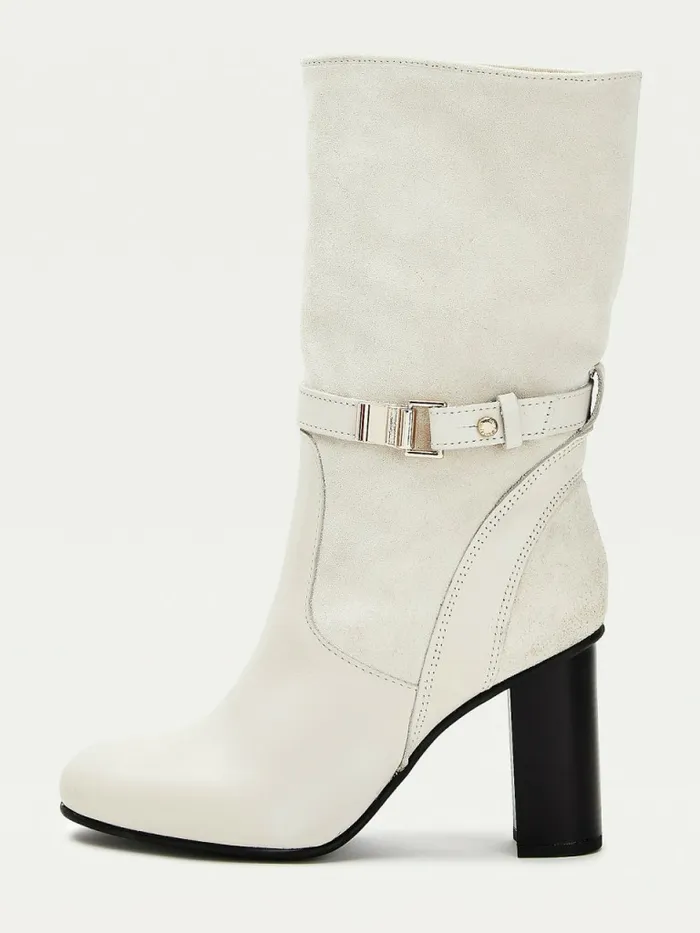 Tommy Hilfiger Elevated Leather High Heel Boots White Dove Womens Boots Casaul