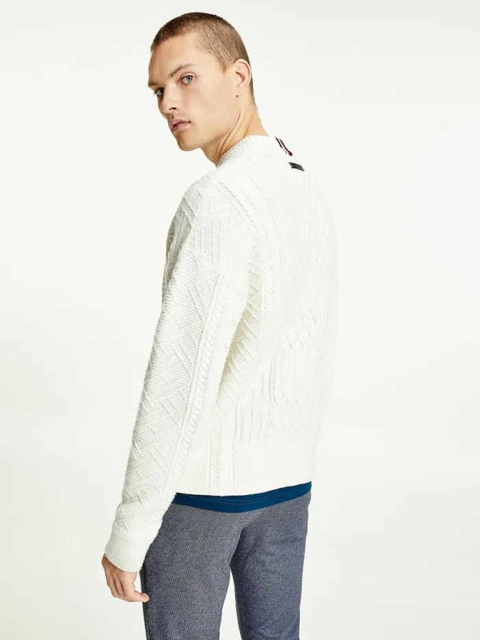Tommy Hilfiger Elevated Oversized Signature Aran Jumper Ivory Mens Knitwear For Sale