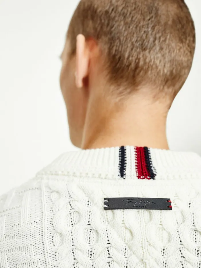 Tommy Hilfiger Elevated Oversized Signature Aran Jumper Ivory Mens Knitwear For Sale