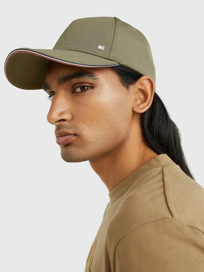Tommy Hilfiger Elevated Signature Tape Cap Army Green Mens Hats and Scarves Fashion