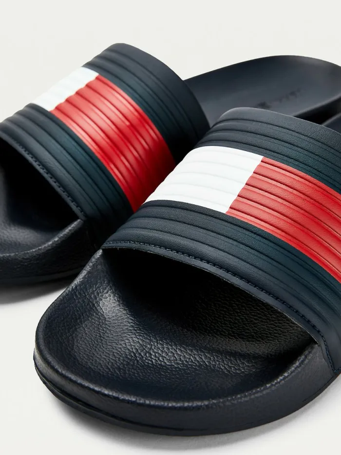 Tommy Hilfiger Embossed Flag Pool Slides Desert Sky Mens Sandals Sliders and Flip Flops Cheap On Sale