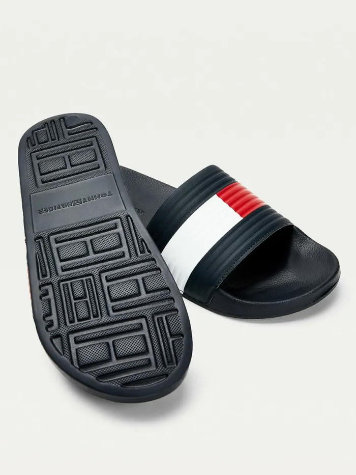 Tommy Hilfiger Embossed Flag Pool Slides Desert Sky Mens Sandals Sliders and Flip Flops Cheap On Sale