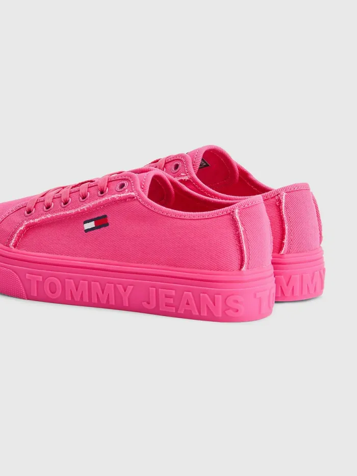 Tommy Hilfiger Embossed Logo Flatform Trainers Pink Alert Womens Trainers Casaul