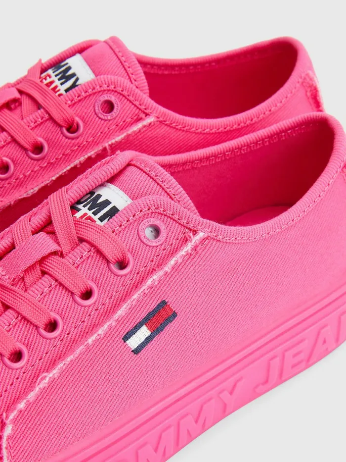 Tommy Hilfiger Embossed Logo Flatform Trainers Pink Alert Womens Trainers Casaul