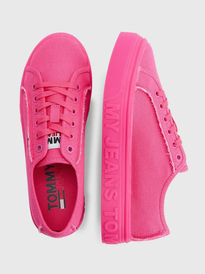 Tommy Hilfiger Embossed Logo Flatform Trainers Pink Alert Womens Trainers Casaul