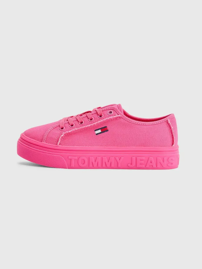 Tommy Hilfiger Embossed Logo Flatform Trainers Pink Alert Womens Trainers Casaul