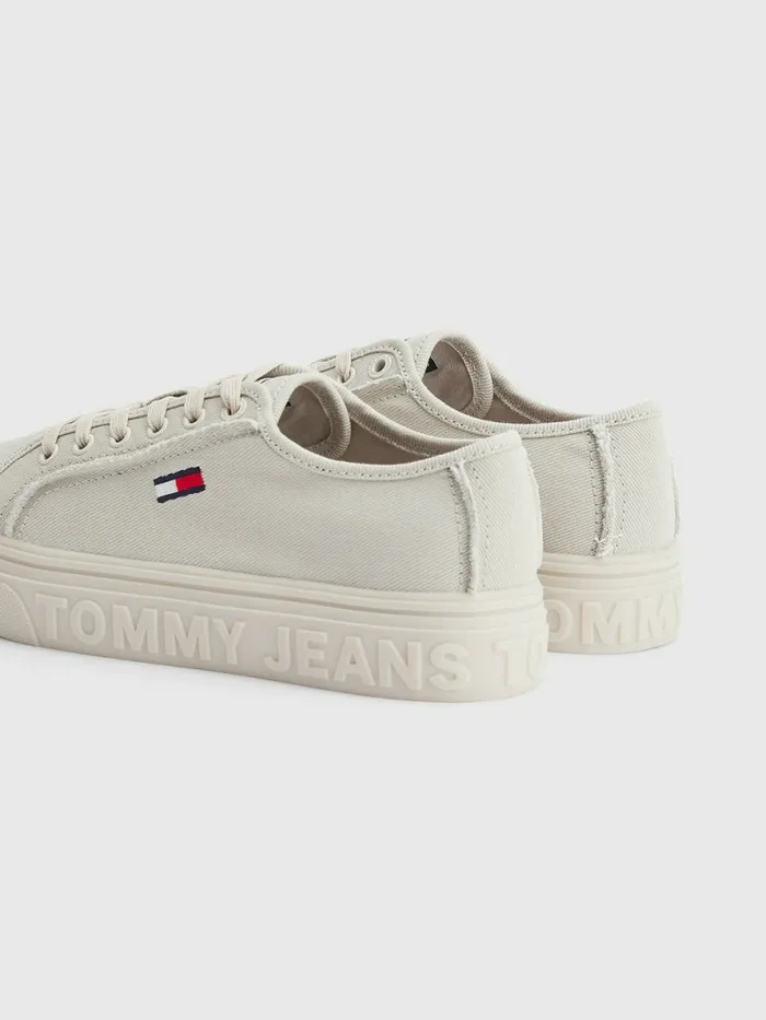 Tommy Hilfiger Embossed Logo Flatform Trainers Stony Beige Womens Boots Cheap On Sale