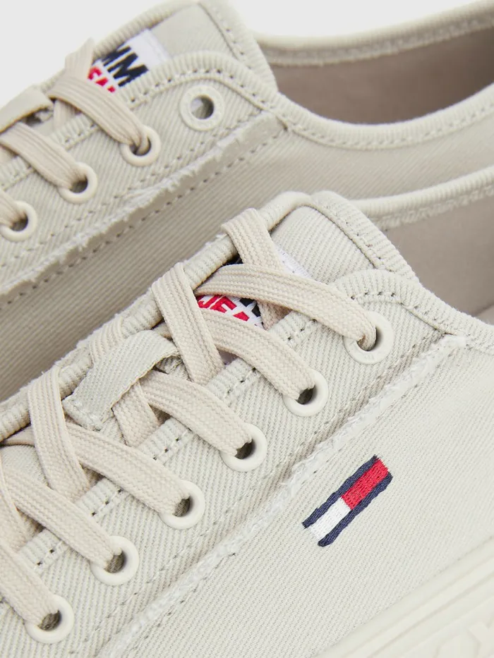 Tommy Hilfiger Embossed Logo Flatform Trainers Stony Beige Womens Boots Cheap On Sale