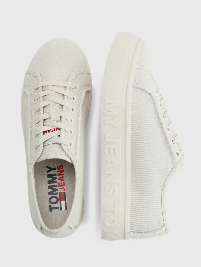 Tommy Hilfiger Embossed Logo Flatform Trainers Stony Beige Womens Boots Cheap On Sale