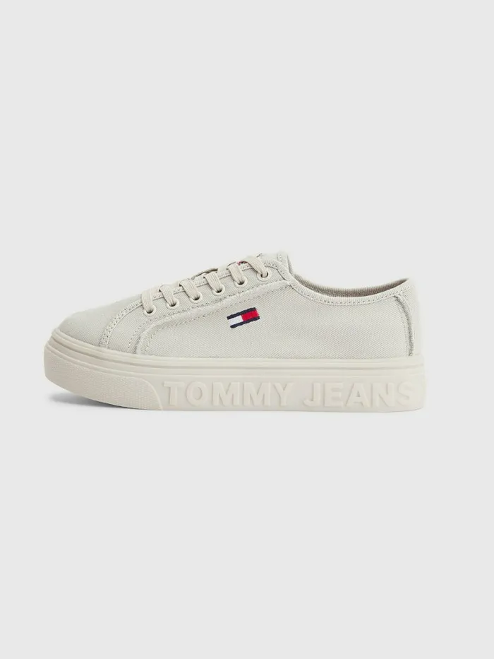 Tommy Hilfiger Embossed Logo Flatform Trainers Stony Beige Womens Trainers Cheap On Sale
