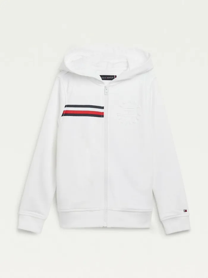 Tommy Hilfiger Embossed Logo ZipThru Hoody White Boys Sweatshirts and Hoodies Casaul Tommy Hilfiger Embossed Logo ZipThru Hoody White Boys Sweatshirts and Hoodies Casaul