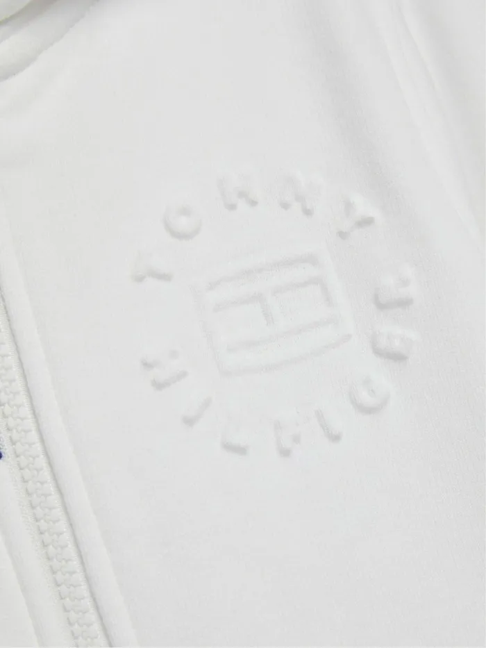Tommy Hilfiger Embossed Logo ZipThru Hoody White Boys Sweatshirts and Hoodies Casaul