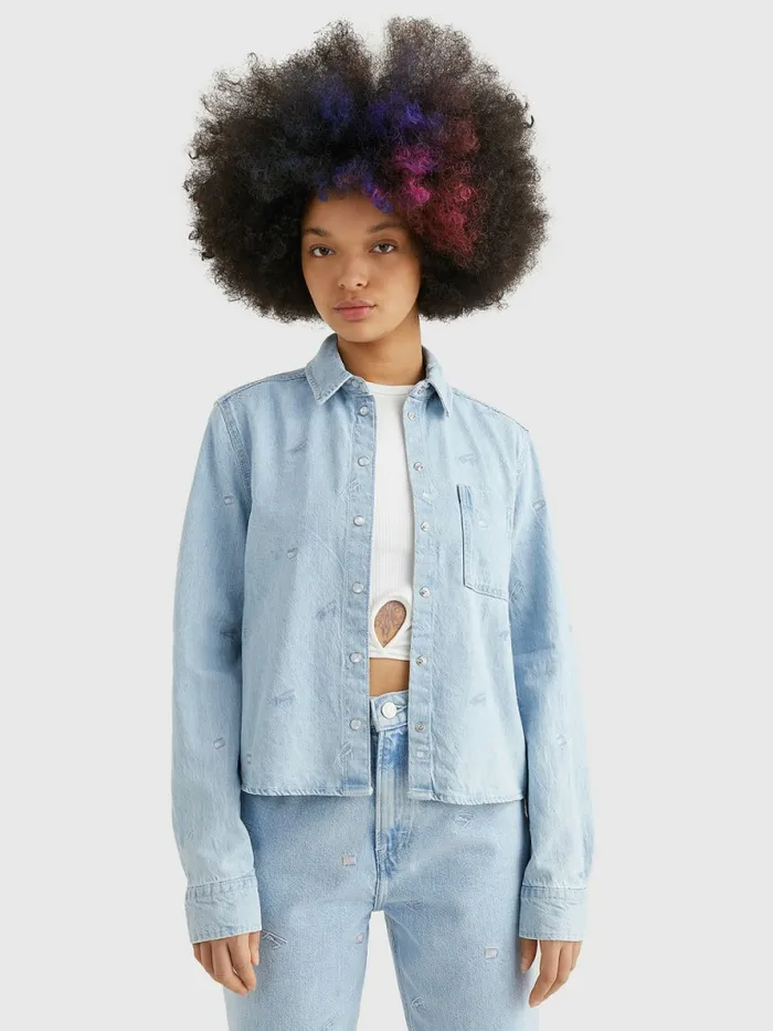 Tommy Hilfiger Embroidery Cropped Denim Shirt Denim Light Womens Shirts and Blouses Popular Tommy Hilfiger Embroidery Cropped Denim Shirt Denim Light Womens Shirts and Blouses Popular