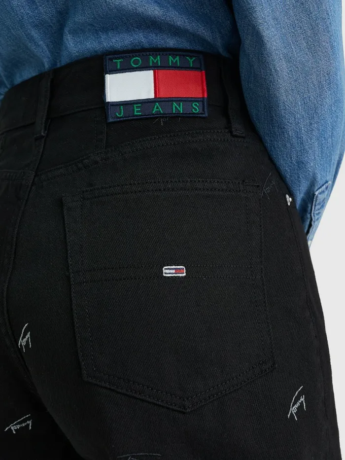 Tommy Hilfiger Embroidery Denim Mom Shorts Denim Black Womens Shorts Cheap On Sale