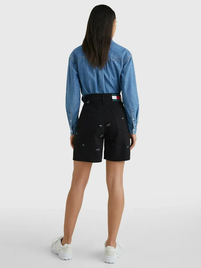 Tommy Hilfiger Embroidery Denim Mom Shorts Denim Black Womens Shorts Cheap On Sale