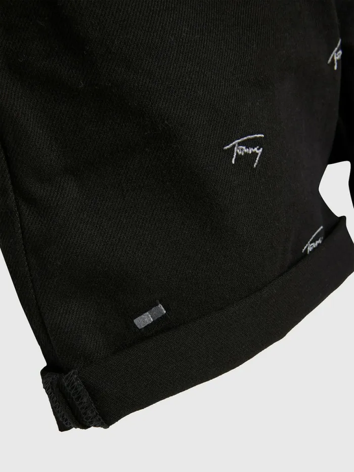 Tommy Hilfiger Embroidery Denim Mom Shorts Denim Black Womens Shorts Cheap On Sale