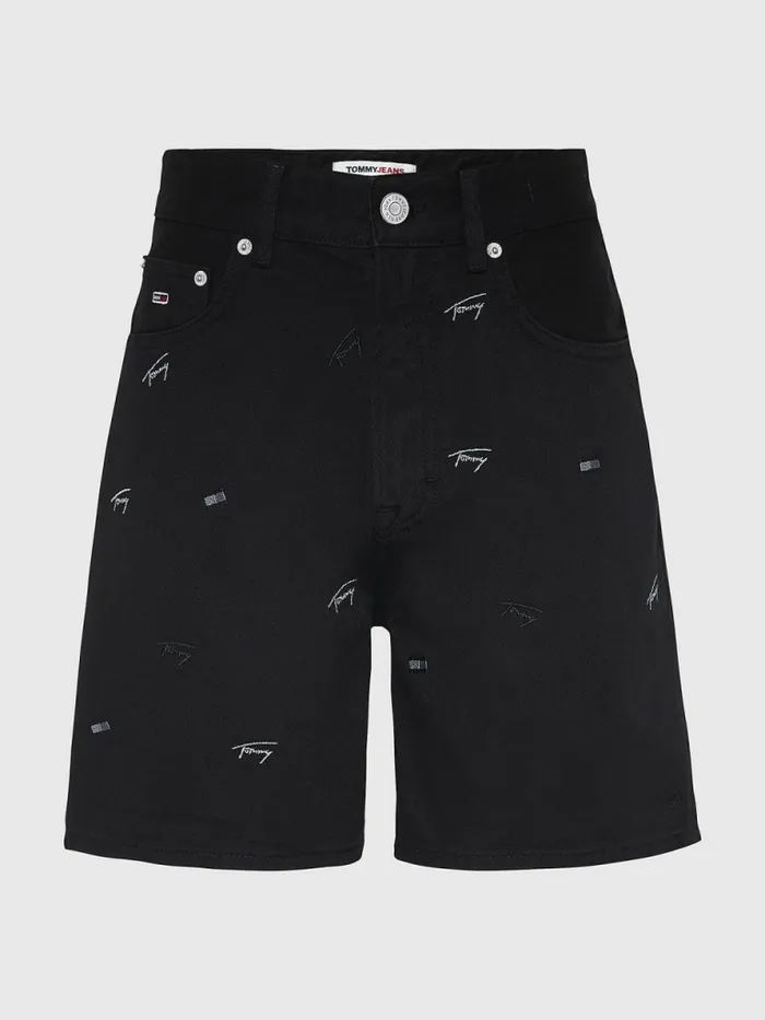 Tommy Hilfiger Embroidery Denim Mom Shorts Denim Black Womens Shorts Cheap On Sale