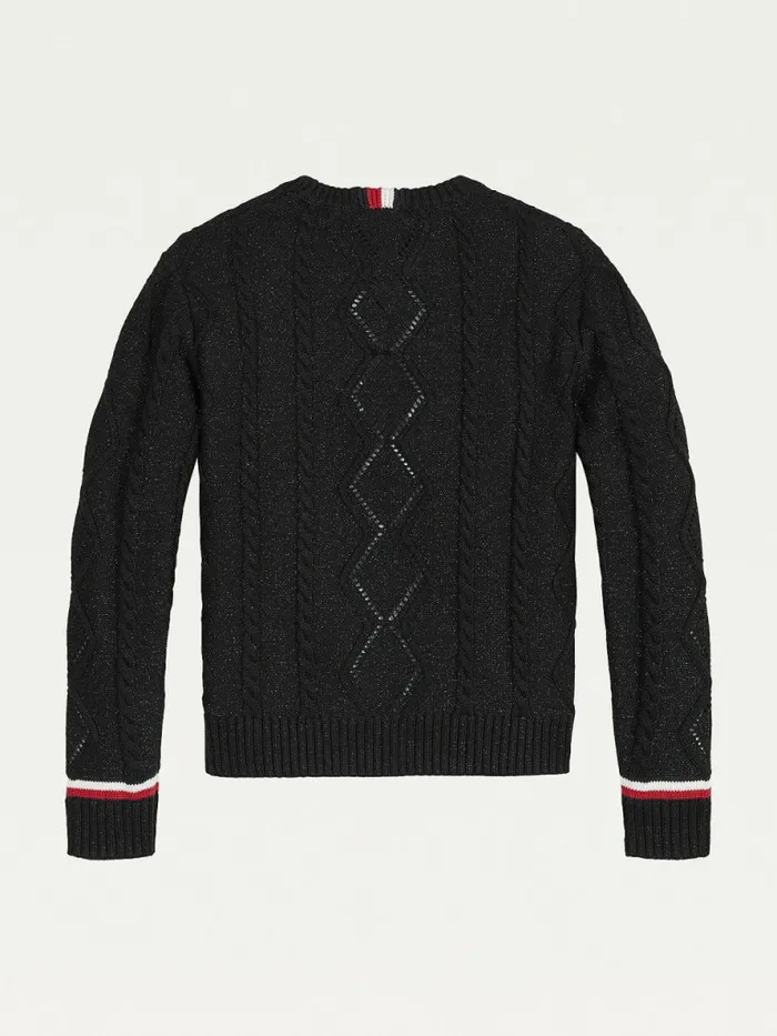 Tommy Hilfiger Essential Cable Knit Jumper Black Girls Jumpers and Cardigans Popular