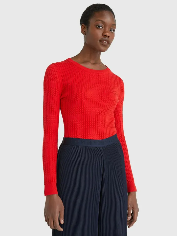 Tommy Hilfiger Essential Cable Knit Jumper Fireworks Womens Knitwear Popular