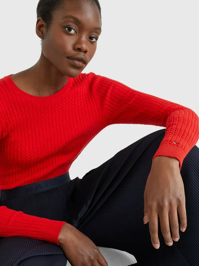 Tommy Hilfiger Essential Cable Knit Jumper Fireworks Womens Knitwear Popular