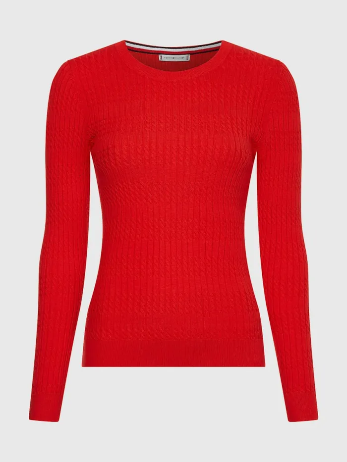 Tommy Hilfiger Essential Cable Knit Jumper Fireworks Womens Knitwear Popular