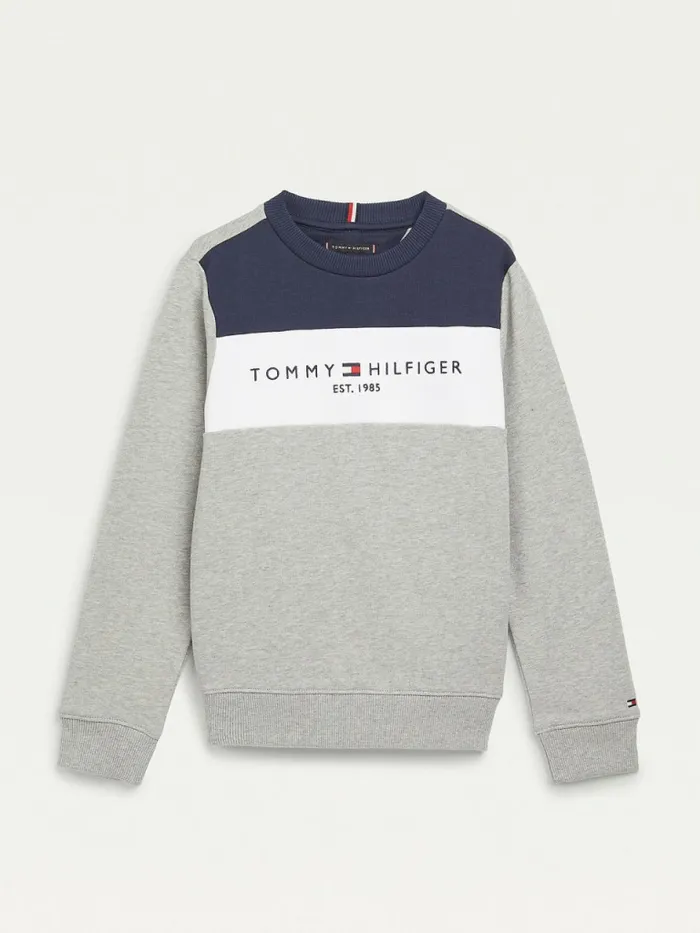 Tommy Hilfiger Essential ColourBlocked Organic Cotton Sweatshirt Light Grey Heather Boys Sweatshirts and Hoodies Online Tommy Hilfiger Essential ColourBlocked Organic Cotton Sweatshirt Light Grey Heather Boys Sweatshirts and Hoodies Online