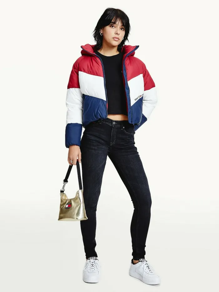 Tommy Hilfiger Essential Down Chevron Puffer Jacket Cranberry CrushMulti Womens Coats and Jackets Sale Tommy Hilfiger Essential Down Chevron Puffer Jacket Cranberry CrushMulti Womens Coats and Jackets Sale
