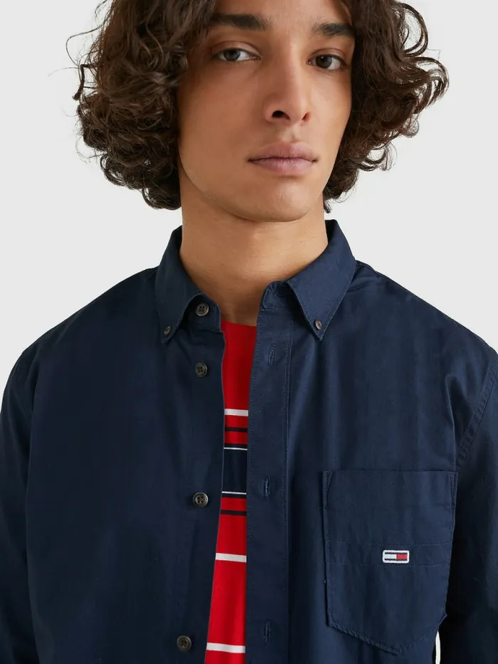 Tommy Hilfiger Essential Flag Patch Organic Cotton Shirt Twilight Navy Mens Shirts Near Me