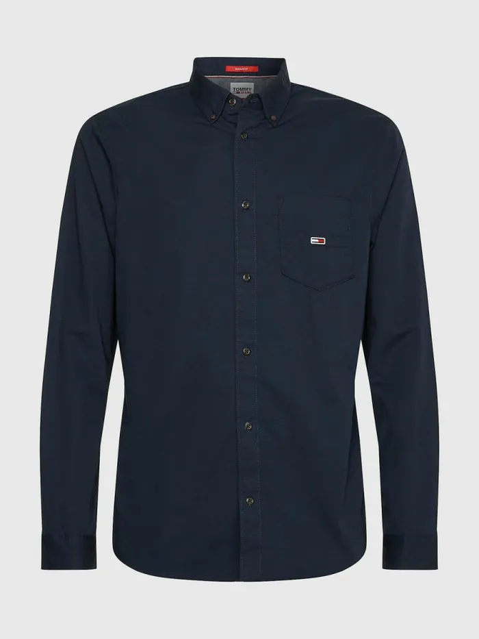 Tommy Hilfiger Essential Flag Patch Organic Cotton Shirt Twilight Navy Mens Shirts Near Me