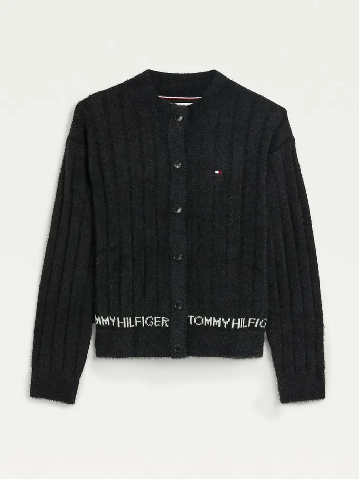 Tommy Hilfiger Essential Fluffy RibKnit Cardigan Black Girls Jumpers and Cardigans Sale Tommy Hilfiger Essential Fluffy RibKnit Cardigan Black Girls Jumpers and Cardigans Sale